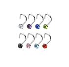 Nose Stud with 3mm Claw-Set Gem - Screw, Straight, L Bend - Surgical Steel 0.8mm