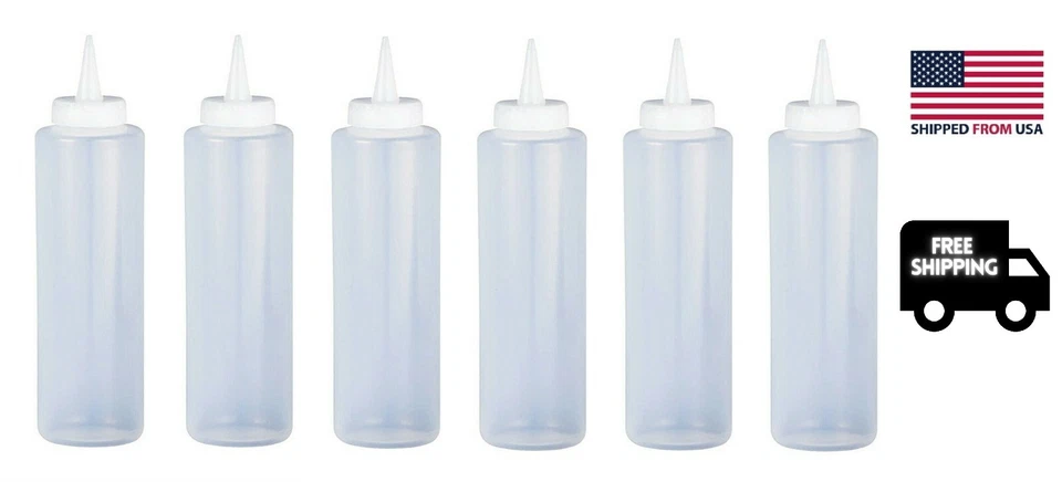  6 PK 12oz Clear Plastic Squeeze Bottle Condiment Dispenser Ketchup Mustard Mayo - Image 1 of 2