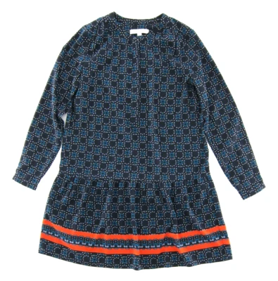 Vestido recto túnica manga larga Ann Taylor azul naranja motivo floral pequeño Foto 1 de 4