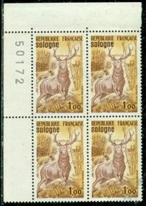 FRANCE SCOTT # 1334 PLATE BLOCK, RED DEER, MINT, OG, NH, GREAT PRICE! - Picture 1 of 1