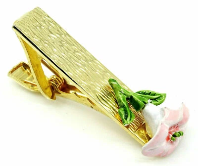 Floral Tie Clip Pink Enamel Flower Mens Jewelry - Image 1 of 3