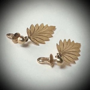 Soviet Union 583 Rose Gold Dangle Drop Screw Back Leaf Earrings - Picture 1 of 5