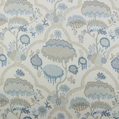 BALLARD DESIGNS ALLIE SKY BLUE BOTANICAL TREE 100% LINEN FABRIC BY THE YARD 54"W - Image 1 of 4