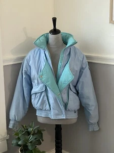 Vintage 80’s Forte Blue & Mint Puffer Bomber Jacket - Picture 1 of 16
