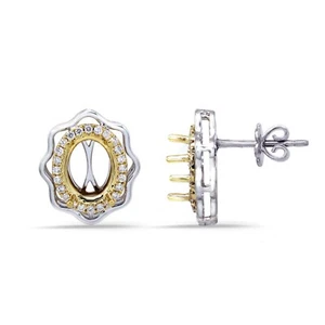 Oval 8x6mm Earring Semi Mount In 14k Multi Gold With Diamond Accents (55101) - Picture 1 of 4