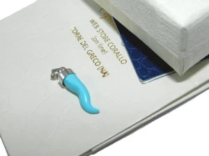 Ciondolo con Pietra Turchese di argento da 925 azzurro in portafortuna pendente - Picture 1 of 8