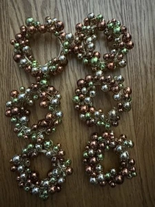 Valerie set of six beaded napkin rings Neutral, Brown Green new - Picture 1 of 3
