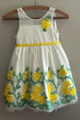 American Princess Summer Dress Girls Sz 4 Yellow 3D Flowers Lining & Tulle EXC! - Image 1 of 4