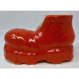 Vintage Baby Boot Planter, Orange Ceramic, Thick Sole, Swirls and Flower Details - Picture 1 of 6