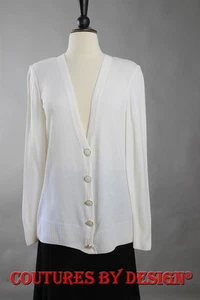 St John Knits Fine Gauge Boyfriend Cardigan White. Size Ex-Petite NWT MSRP $665 - Picture 1 of 2