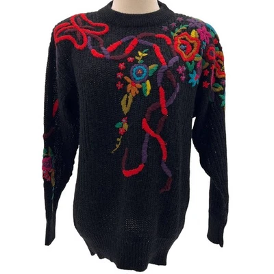 Suéter Vintage Western Connection Negro/Multicolor Bordado Cuello Redondo - S Foto 1 de 4