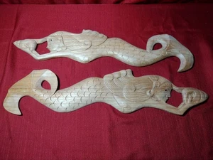 Lot Of 2 - Mermaid Carved Wood Decorative Wall Plaques Roughly 22" Long - Picture 1 of 7