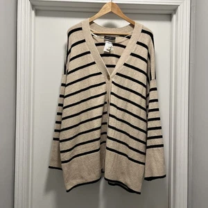Cárdigan tejido a rayas negro crema talla grande Lane Bryant 26/28 NUEVO - Imagen 1 de 11