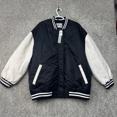 Hudson Varsity Jacket Men's Large Black White Bomber Coat Nylon New With Tags - Image 1 of 4