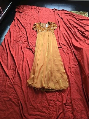 Vestido Vintage Richilene Laranja Tamanho Pequeno, Lindo Detalhe de Corpete - Imagem 1 de 4