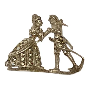 Vintage Marcasite Brooch Baroque Rococo Couple Man Woman Dancing Signed: M or W - Bild 1 von 12