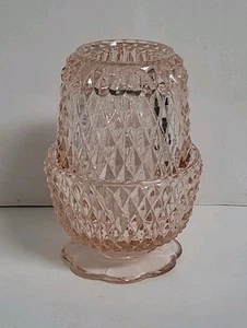 Vintage Indiana Glass Pink Diamond Point 2 Piece Fairy Lamp - Picture 1 of 9