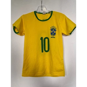 VTG Ronaldinho #10 Brazil National Soccer Team Gold Jersey Kids SMALL 8 - Picture 1 of 10