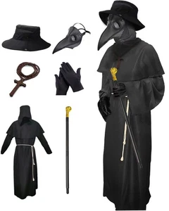 Conjunto de disfraces de máscara de doctor de peste 6 en 1 máscara de pico de Halloween traje de doctor de peste para... - Imagen 1 de 7