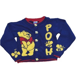 Winnie Pooh Pattern Knit Cardigan Girls Size 6X Bee Button up y2k Disney USA - Picture 1 of 8