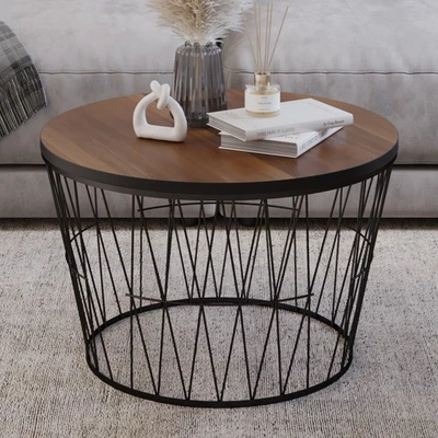 Round Coffee Table with Metal BaseSmall Modern Accent Table 23.5 W x 15 H - Image 1 of 4