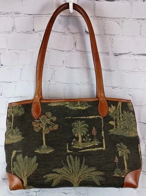 Tapiz de palmera tropical vintage Tommy Bahama con ribete de cuero bolso cartera  Foto 1 de 4