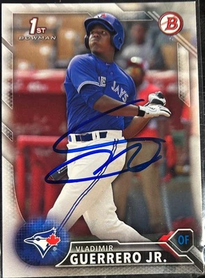 Bowman Vladimir Guerrero Jr 2016 novato #55 🔥 magnífico autógrafo 🔥 IP automático Foto 1 de 2
