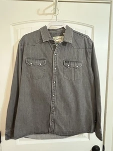 Howler Brothers Dust Up Denim Snapshirt  Gray Pearl Snap Button Western Size L - Picture 1 of 7
