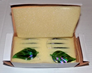 12 Lillian Vernon Handcrafted green glass pearlized leaf ornaments gift topper - Picture 1 of 4