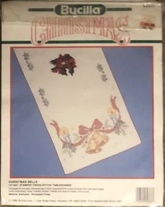 Vintage 1990 Bucilla Weihnachtsglocken gestempelt Kreuzstich Tischläufer 82868 - Bild 1 von 2