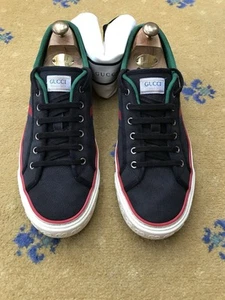 Gucci Trainers Sneaker Shoes Black Canvas Web Tennis 1977 Mens UK 11 US 12 EU 45 - Picture 1 of 12