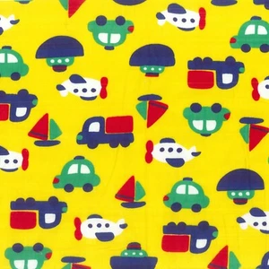 1 Yard + 17" Hoffman Yellow Alphabet Soup Cotton Print Fabric 44" W Kids Cars - Picture 1 of 2