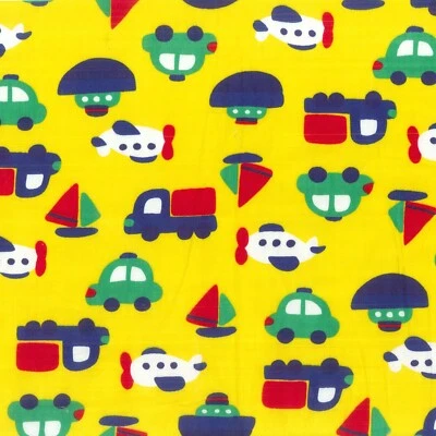 1 Yard + 17"  Hoffman Yellow Alphabet Soup Cotton Print Fabric 44" W Kids Cars - Image 1 of 2