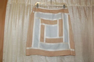 Falda J. McLaughlin Beige Lino con Paneles Frontales Azul y Blanco Talla 10 - Imagen 1 de 11