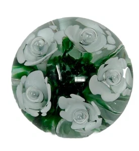 Paperweight Gibson Glass 3 1/4"x 2 1/2" clear w/White Trumpet Flower Bubble 1989 - Picture 1 of 10