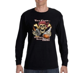 Camiseta para hombre Time Flies When You're Having Rum Pirate Skull manga larga - Imagen 1 de 4