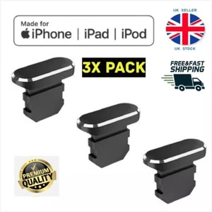 3 Metal Charger Port Anti Dust Cover Plug Caps for iPhone 14 13 12 11 XS XR 8 7 - Picture 1 of 9