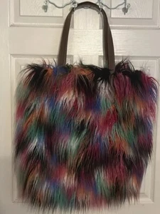 Plush Faux Fur Purse Pink Lining Colorful Y2k Punk core Rainbow Core NEW - Picture 1 of 7
