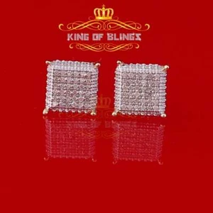 0.20ct Diamond 925 Sterling Silver Yellow Stud Women's & Men's Square Earrings - Picture 1 of 11