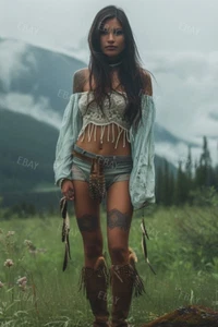 Impresión artística arriesgada de modelo de niña nativa americana con curvas 4x6 A9020 - Imagen 1 de 1