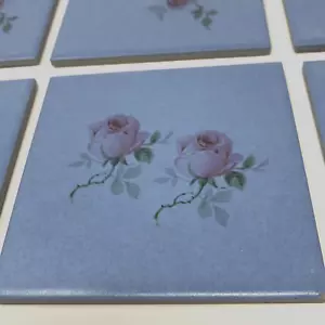 Villeroy Boch Tiles Blue Pink Roses Wall Ceramic Germany 3.75" Lot of 13 Cottage - Picture 1 of 23
