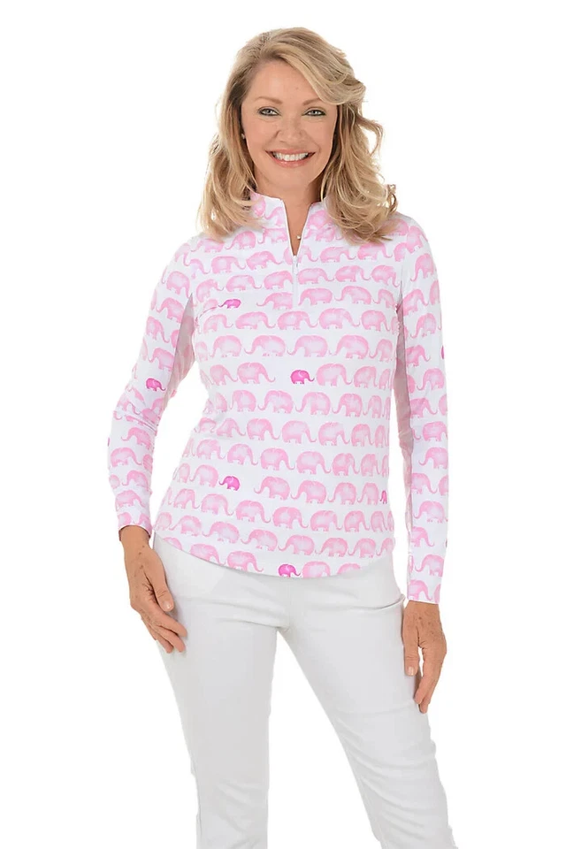 NWT Ladies IBKUL VELMA CANDY PINK Long Sleeve Mock Golf Shirt S M & L - Image 1 of 2