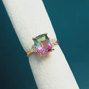 Watermelon Tourmaline Ring ,Art Deco Ring, Fine Quality 925 Sterling Silver Ring - Picture 1 of 10