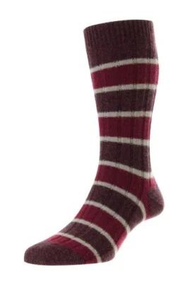 Pantherella Ribbed Cashmere Calf Length Socks Red Striped Size 10-12 Large £55 - Image 1 of 2