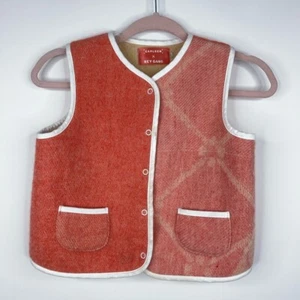 Hey Gang Carleen Kids Vintage Blanket Vest Orange Pink Coral Upcycled Size 4-5 - Picture 1 of 9