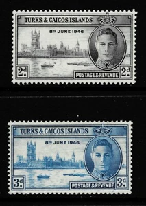 KING GEORGE VIth VICTORY STAMPS. TURKS & CAICOS ISLANDS SG206-7. UNMOUNTED MINT. - Picture 1 of 1