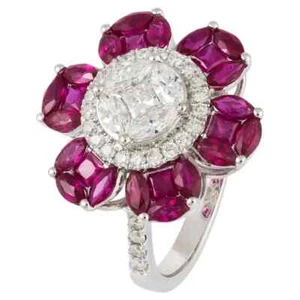 4.05TCW Lab-Created Pink Ruby & White Sapphire Gorgeous 6-Petals Flower Ring - Picture 1 of 7
