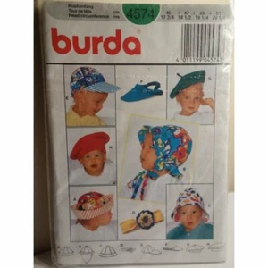 BURDA Sewing Pattern 4574 Toddlers Hats Made in Germany UNCUT Vintage - Picture 1 of 6