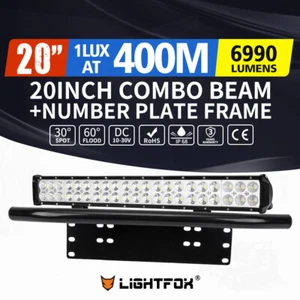 20inch LED Light Bar Spot Flood Beam + 23" Black Number Plate Frame - Picture 1 of 11