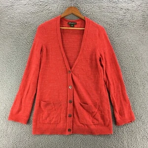 Eddie Bauer Cardigan Sweater Mens Petite M Red Cotton Button Up Long Sleeve Knit - Picture 1 of 13